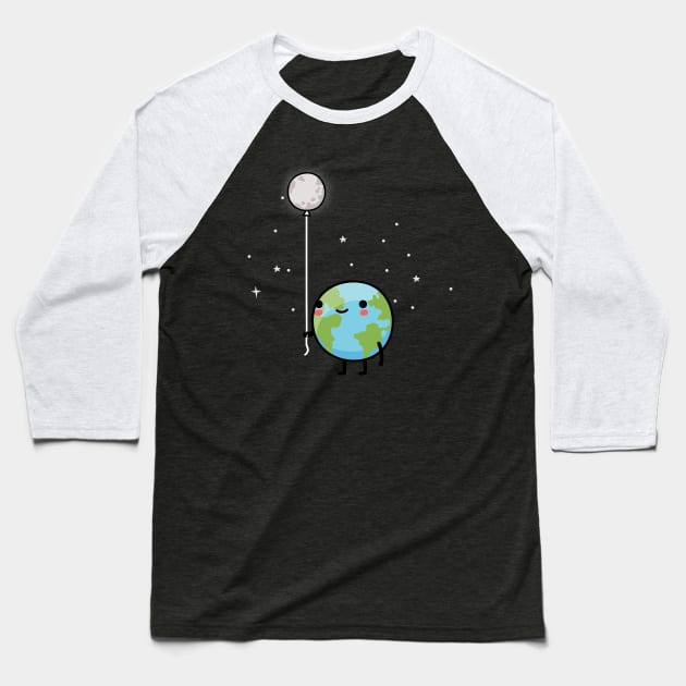 Earth and Moon Baseball T-Shirt by wawawiwa